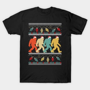 Bigfoot Santa Hat Christmas Sasquatch Xmas Lights T-Shirt